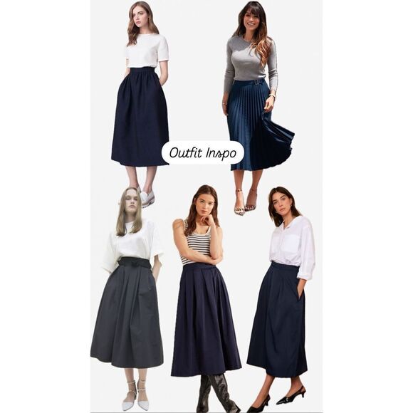 Vintage Geiger Austria 100% Wool Navy Blue A-Line Pleated Midi Skirt - Picture 2 of 11